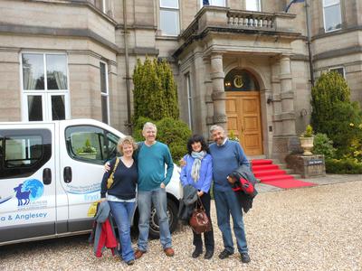 Christine, Steve, Chris and Tom arrive at Tre-Ysgawen Hall hotel 